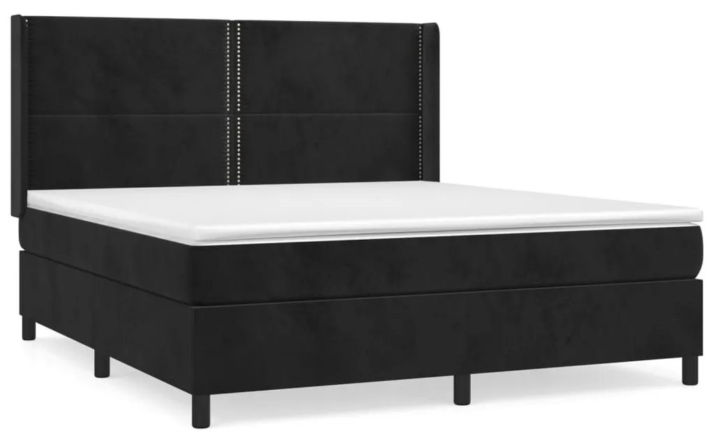 Κρεβάτι Boxspring με Στρώμα Μαύρο 180x200 εκ. Βελούδινο - Μαύρο