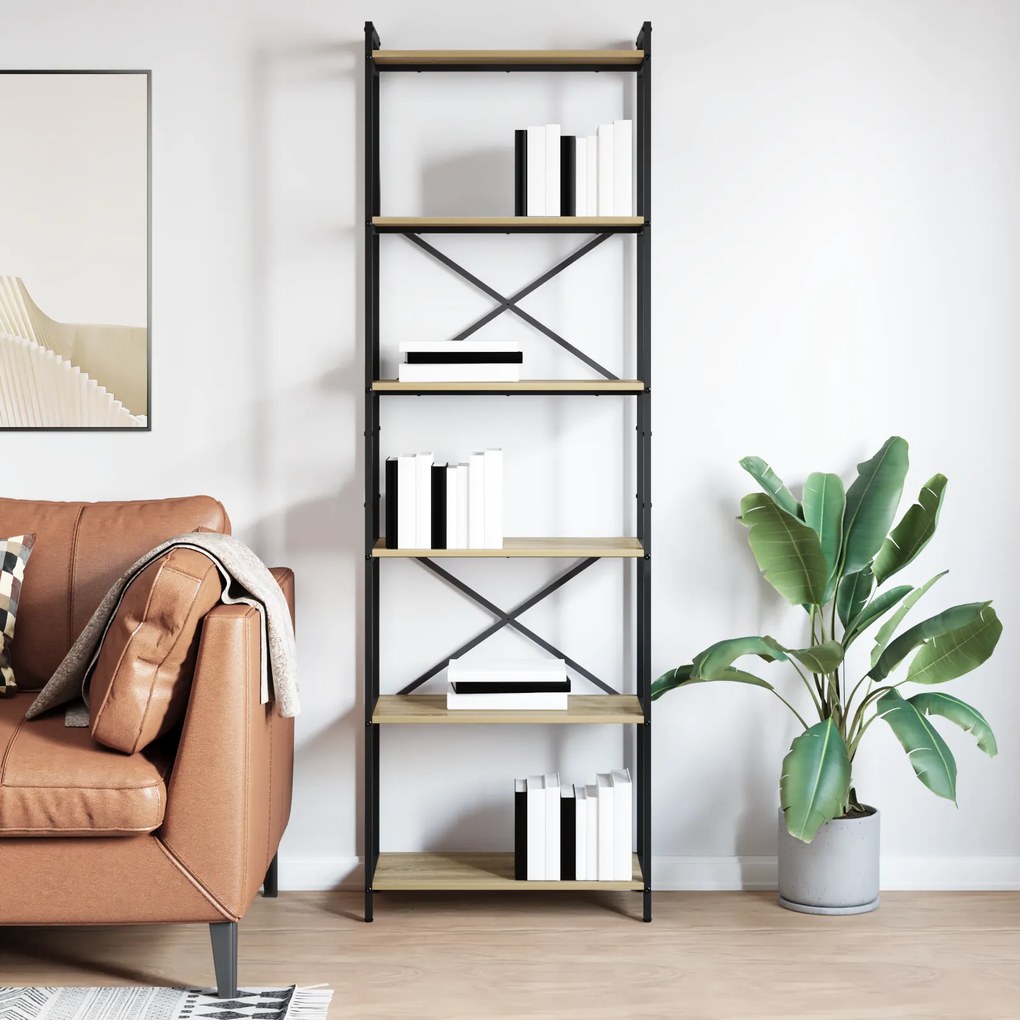 vidaXL Βιβλιοθήκη Sonoma Δρυς 60 x 30 x 188 εκ MDF και Χάλυβας