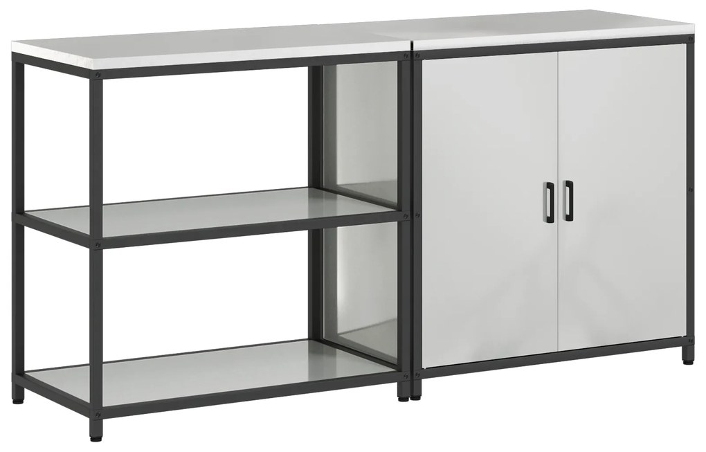 vidaXL Σετ Αποθήκευσης Κουζίνας με ράφι 2 pcs Ασημί 150 x 50 x 92 εκ.