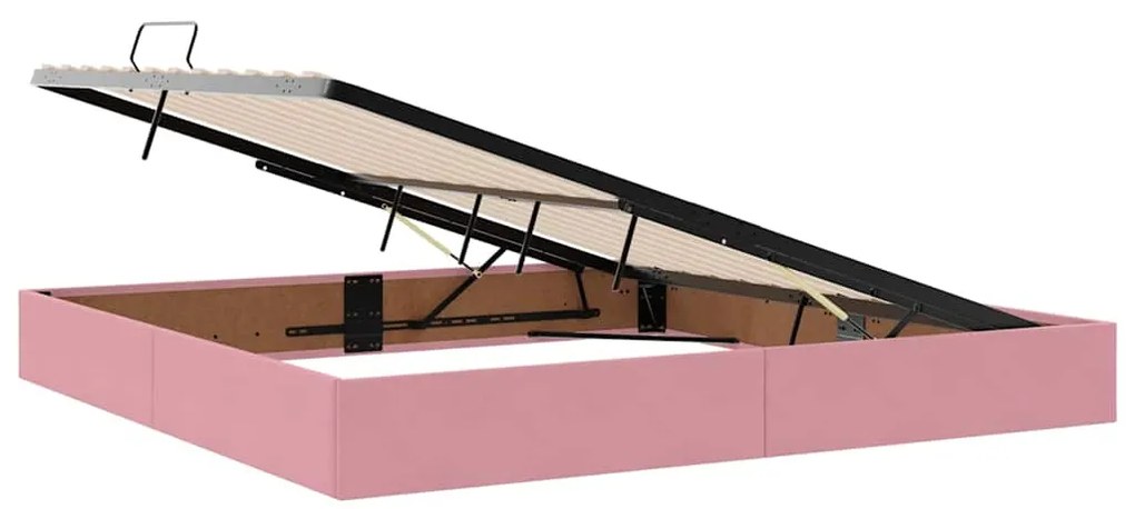 vidaXL Κρεβάτι με αποθηκευτικό χώρο και LED Ροζ 200 x 200 cm Βελούδο