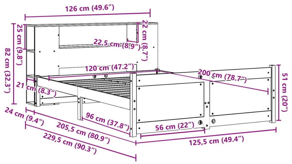 ΚΡΕΒΑΤΙ ΒΙΒΛΙΟΘΗΚΗ ΧΩΡΙΣ ΣΤΡΩΜΑ 120X200 ΕΚ ΜΑΣΙΦ ΞΥΛΟ ΠΕΥΚΟ 3322435