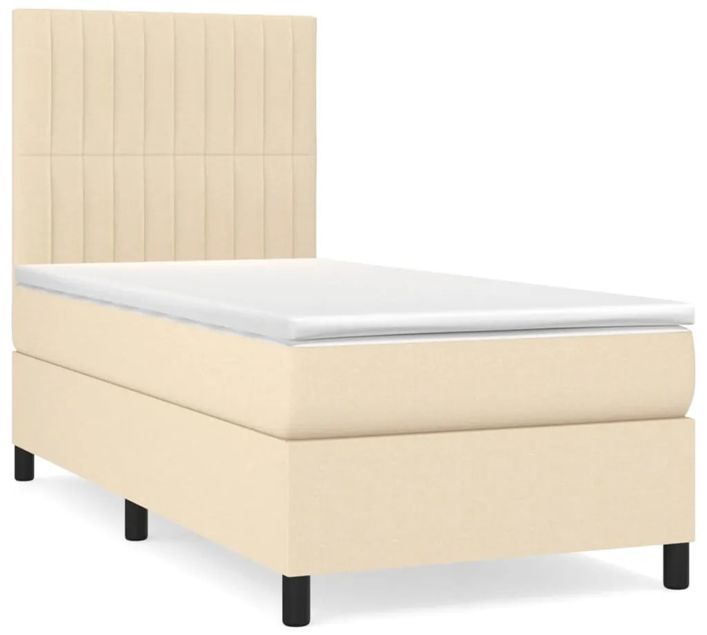 vidaXL Κρεβάτι Boxspring με Στρώμα Κρεμ 90x200 εκ.Υφασμάτινο