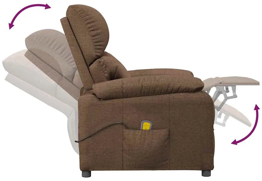 vidaXL Πολυθρόνα Μασάζ Καφέ Υφασμάτινη