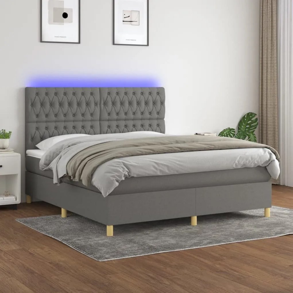 ΚΡΕΒΑΤΙ BOXSPRING ΜΕ ΣΤΡΩΜΑ &amp; LED ΣΚ.ΓΚΡΙ 180X200 ΕΚ ΥΦΑΣΜΑΤΙΝΟ 3135694