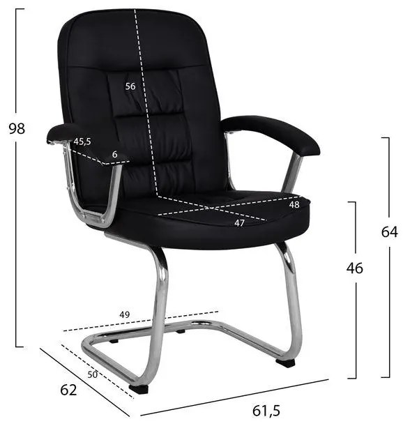 ΚΑΡΕΚΛΑ AMBREY  ΜΕ ΜΑΥΡΟ PU ΜΕ ΒΑΣΗ ΧΡΩΜΙΟΥ 61.5x62x98 cm. 2αδα