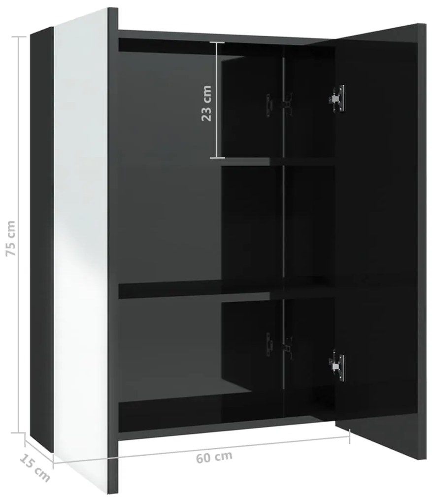 vidaXL Ντουλάπι Μπάνιου με Καθρέφτη 60x15x75 εκ. Λαμπερό Μαύρο από MDF