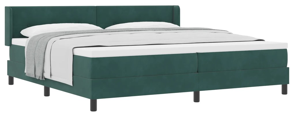 vidaXL Κρεβάτι Box Spring με Στρώμα Σκούρο Πράσινο 200x200 εκ Βελούδο