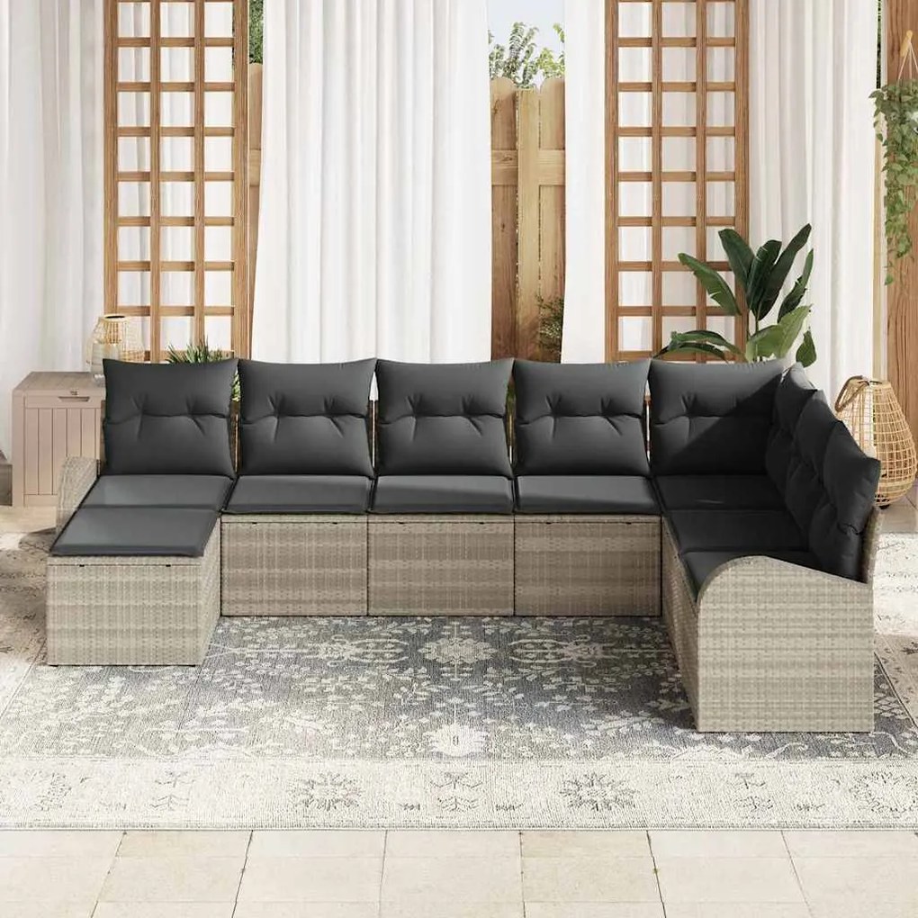 vidaXL Σετ Καναπέ Κήπου με μαξιλάρι 8 pcs Ανοιχτό γκρι Πολυ ράταν
