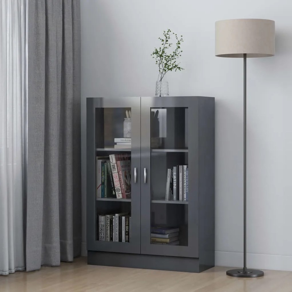 vidaXL Βιτρίνα Γυαλιστερό Γκρι 82,5 x 30,5 x 115 εκ. Μοριοσανίδα
