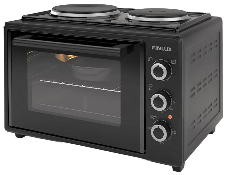 Μικρή κουζίνα Finlux FMC-3524F, 35 l, 1400 W, Δύο εστίες, 3 λειτουργίες, Σμάλτο, Μαύρο