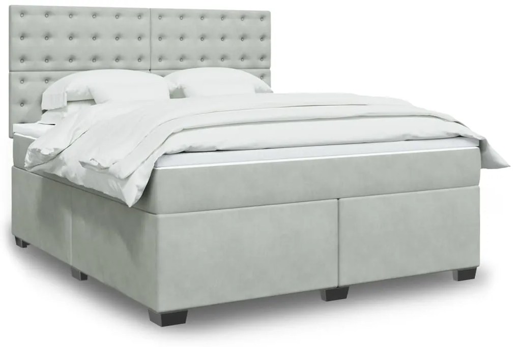 vidaXL Κρεβάτι Boxspring με Στρώμα Ανοιχτό Γκρι 180x200 εκ. Βελούδινο