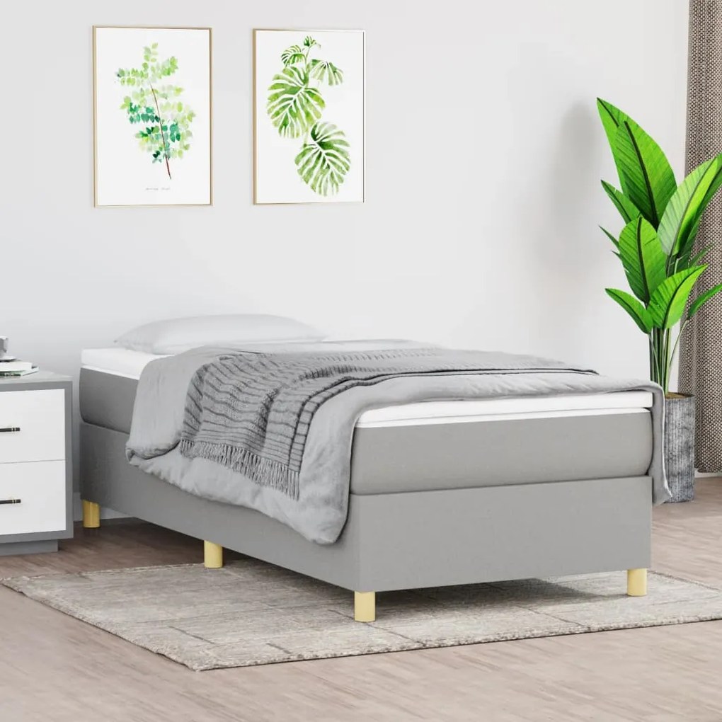 Κρεβάτι Boxspring με Στρώμα Ανοιχτό Γκρι 90x190 εκ. Υφασμάτινο - Γκρι