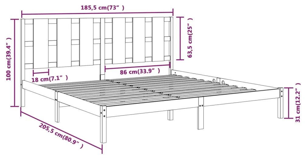 vidaXL Πλαίσιο Κρεβατιού Γκρι 180 x 200 εκ Ξύλο Πεύκου Super King