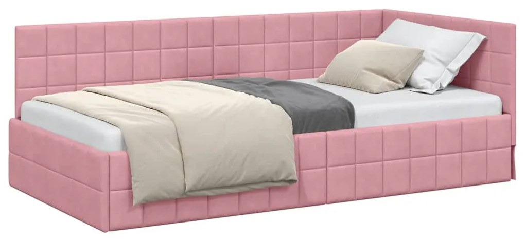 vidaXL Κρεβάτι Γωνίας με κεφαλάρι Ροζ 90 x 200 cm Βελούδο