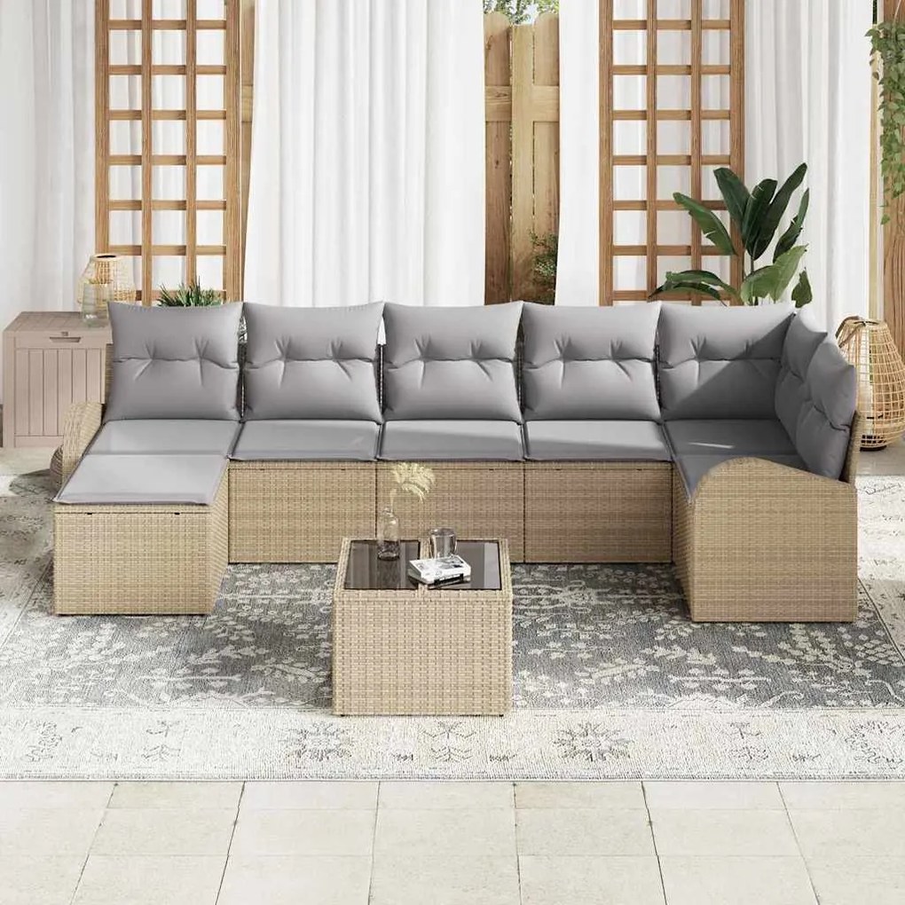 vidaXL Σετ Καναπέ Κήπου με μαξιλάρι 8 pcs Μπεζ Πολυ ράταν