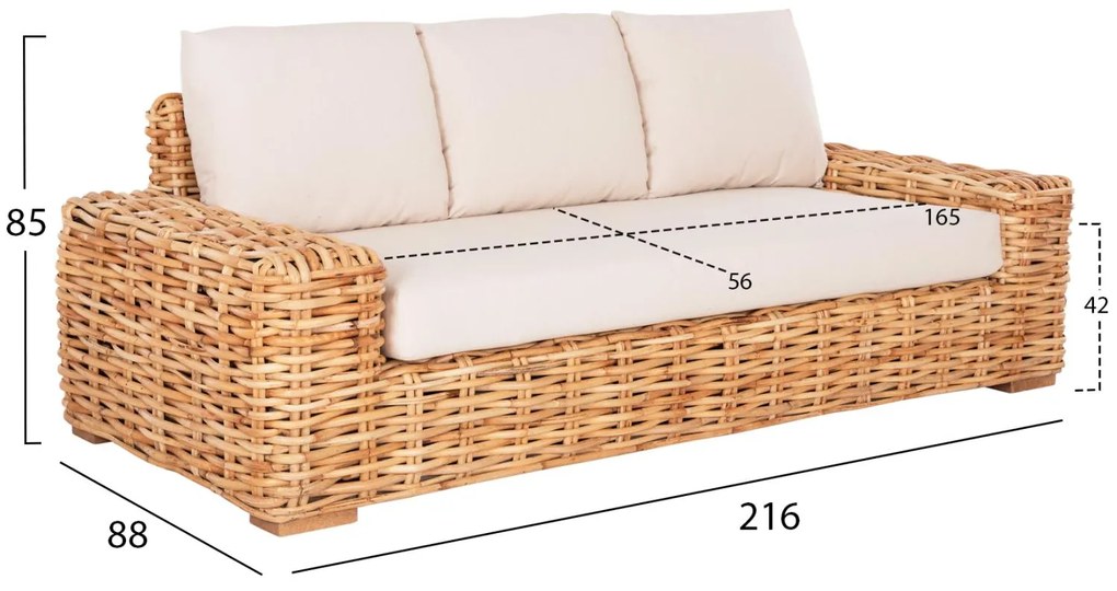 Σετ κήπου Σαλόνι TROPEL 3 τεμ Φυσικό Rattan &amp; Λευκά Μαξιλάρια
