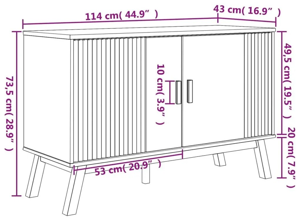 Μπουφές OLDEN Λευκό &amp; Καφέ 114x43x73,5 εκ. Μασίφ Ξύλο Πεύκου - Λευκό