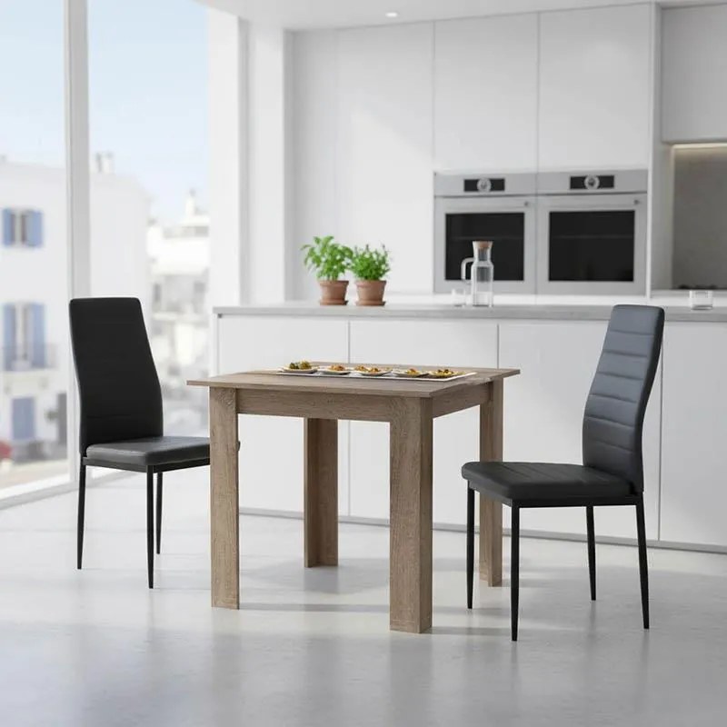Σετ Τραπεζαρία Manka-Parker σετ 3τεμ mdf σε μαύρη-sonoma truffle απόχρωση 80x80x77εκ 80x80x77 εκ.