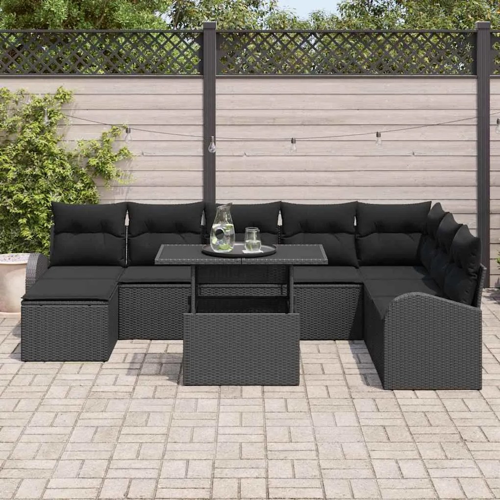 vidaXL Σετ Καναπέ Κήπου με μαξιλάρι 9 pcs Μαύρο