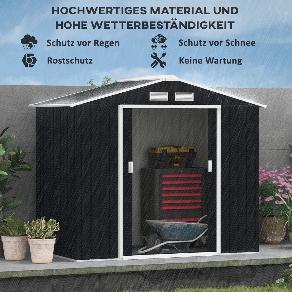 Outsunny Αποθήκη Εργαλείων με Συρόμενες Πόρτες 2,13 x 1,30 x 1,85μ Μέταλλο Ανθρακί Γκρι