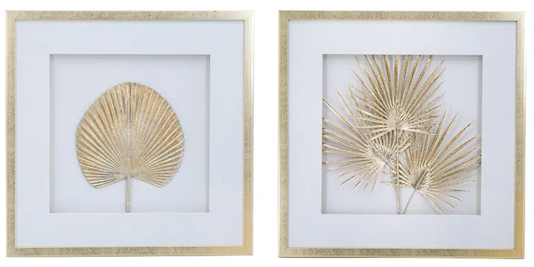 Artekko Botanicial Πίνακας με Φύλλα Ξύλο Γυαλί Χρυσό (56x3x56)cm Σετ/2 Artekko 83433-SA