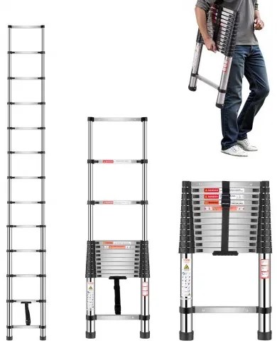 VEVOR Telescoping Ladder Stainless Steel Extension Step 12.5ft Portable Ladders