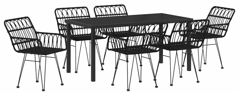 vidaXL Σέτ φαγητού για κήπο 7 pcs Μαύρο Πολυ ράταν