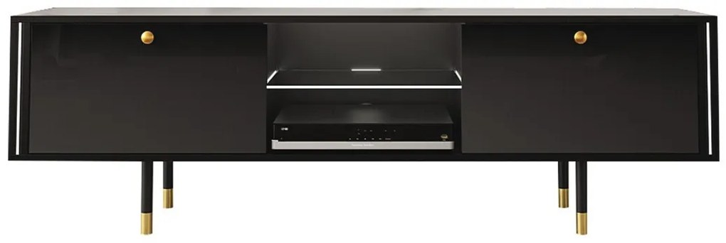 Τραπέζι Tv Merced C100, Γυαλιστερό μαύρο, Μαύρο, Ο αριθμός των θυρών: 2, 160x53x40cm, 34 kg | Epipla1.gr