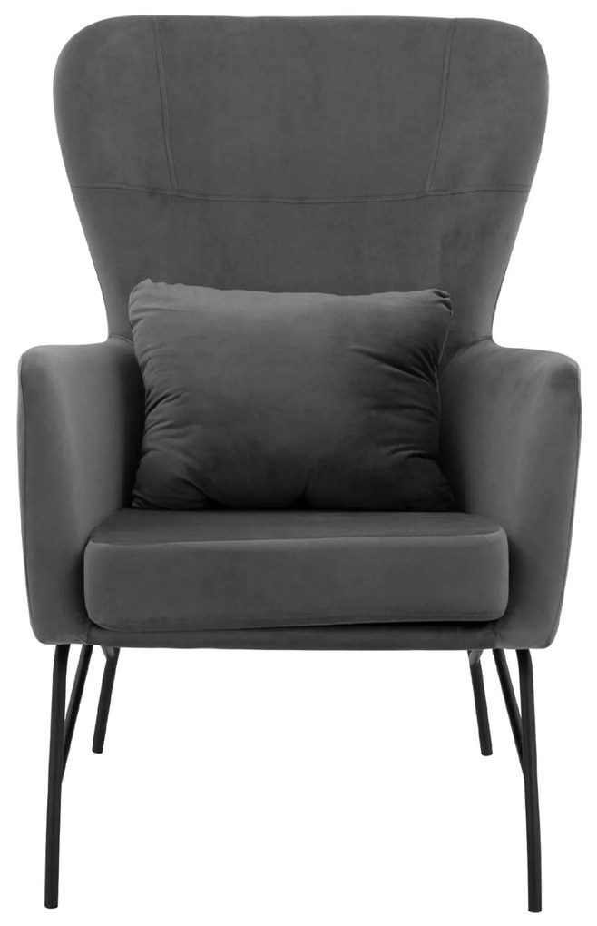 Πολυθρόνα - Μπερζέρα DANIA C8721.01 Γκρί Βελούδο με Μεταλλικά Μαύρα Πόδια 67x80x102 εκ. 67x80x102 εκ.