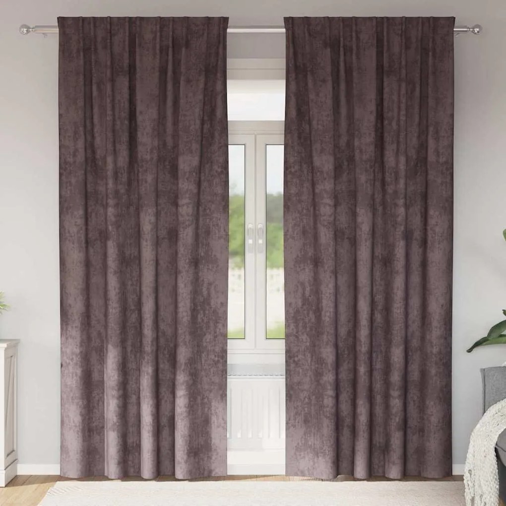 vidaXL Κουρτίνα με κουρτίνες 2 pcs Καφέ 225 x 140 εκ. Βελούδο