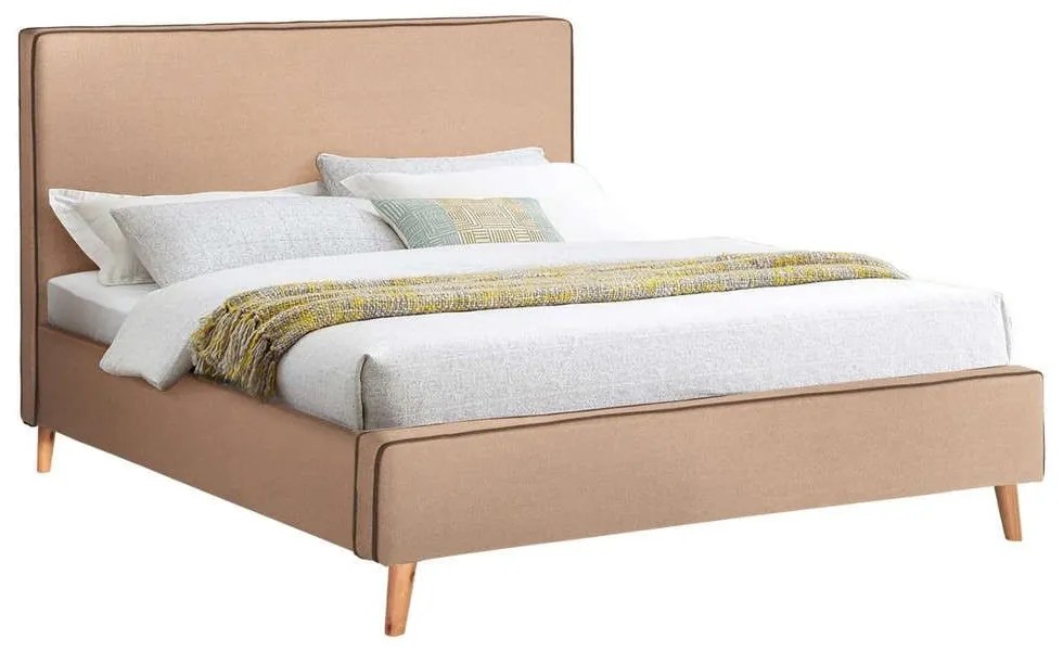 Κρεβάτι Indra HM662.02 Για Στρώμα 160x200cm Ρέλι Brown &amp; Ύφασμα Beige Διπλό Wood, Fabric