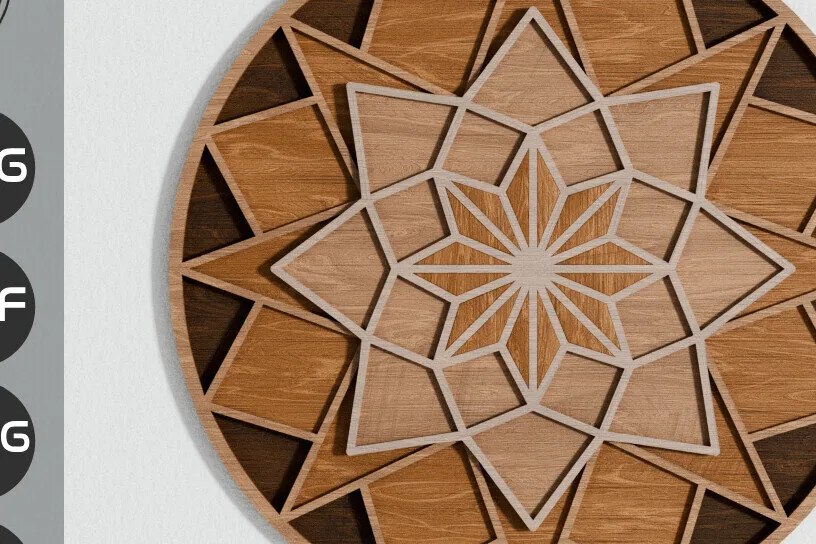 Σετ των 2 Intra απο ξύλο plywood 3mm-4mm πάχος – Αστέρια Γεωμετρία Διακόσμηση 3D Layered Δίασταση  20x20 cm INTRAFABR-95975178