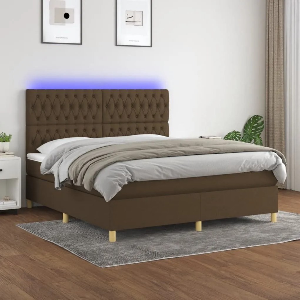 ΚΡΕΒΑΤΙ BOXSPRING ΜΕ ΣΤΡΩΜΑ &amp; LED ΣΚ.ΚΑΦΕ 160X200ΕΚ. ΥΦΑΣΜΑΤΙΝΟ 3135688