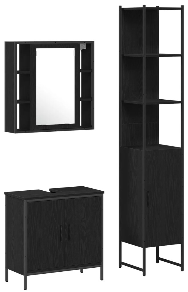 vidaXL Ντουλάπα Νιπτήρα Μπάνιου Μαύρο Δρυ 60x30x60 εκ. Επεξεργασμένο Ξύλο