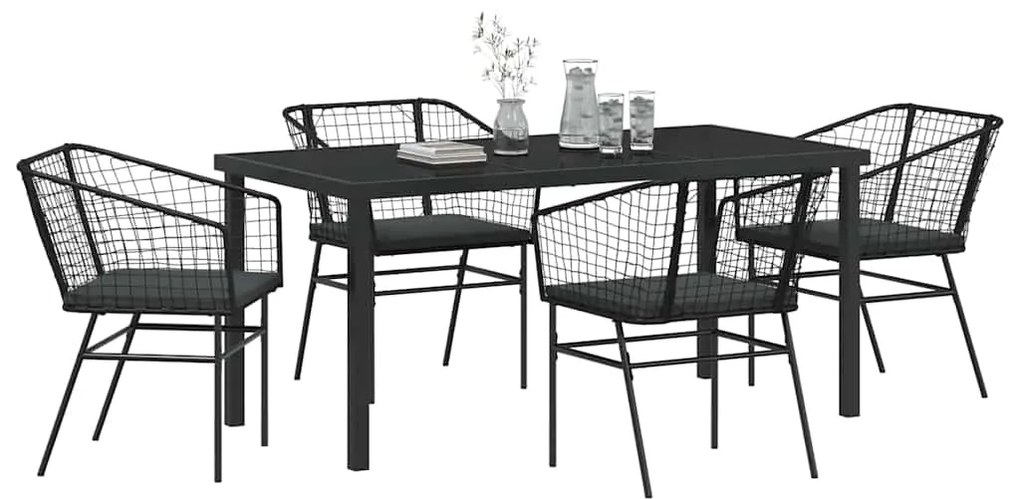 vidaXL Σέτ φαγητού για κήπο 5 pcs Μαύρο συνθετικό ρατάν