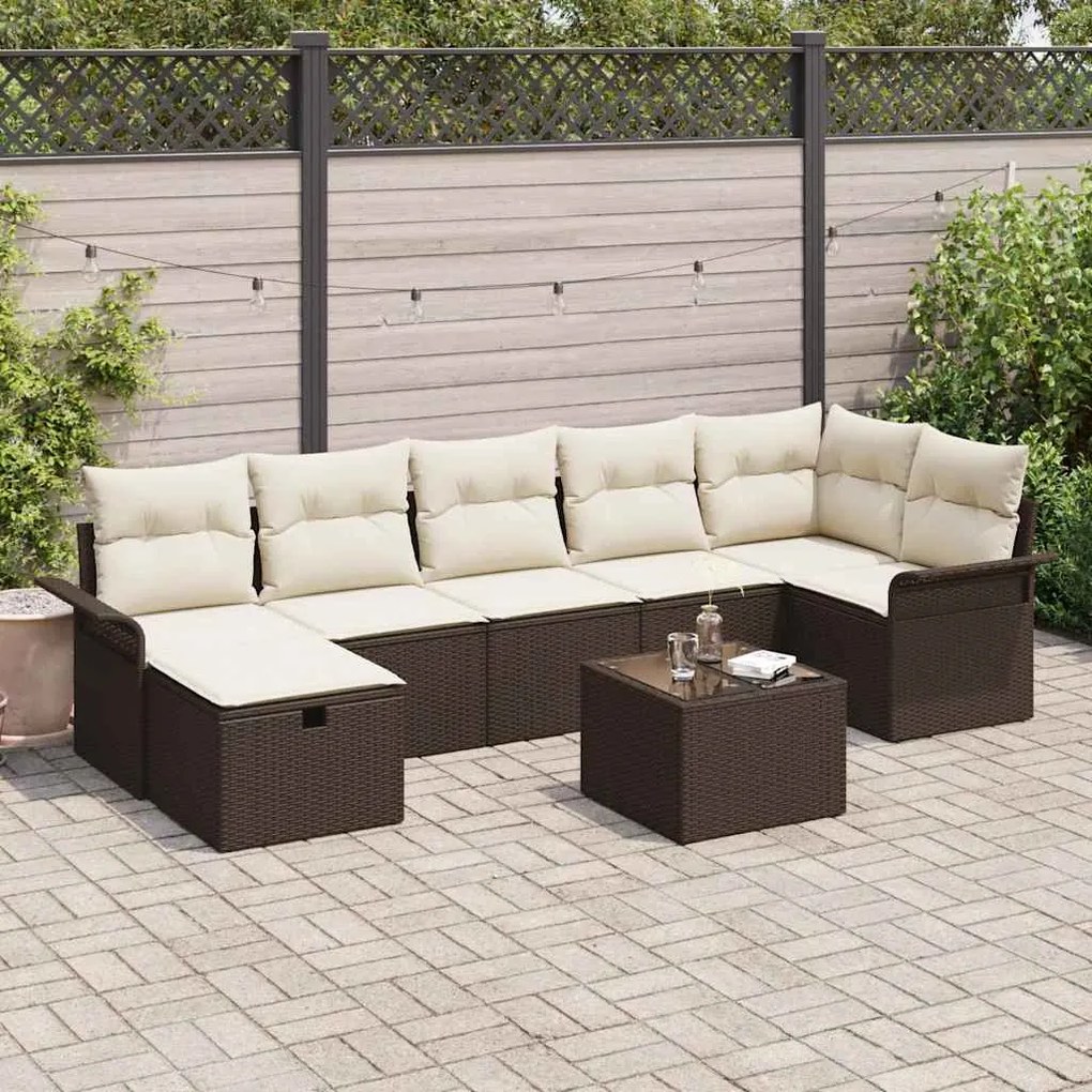 vidaXL Σετ Καναπέ Κήπου 8 pcs Καφέ και κρεμ 297.5 x 132.5 x 85 εκ.