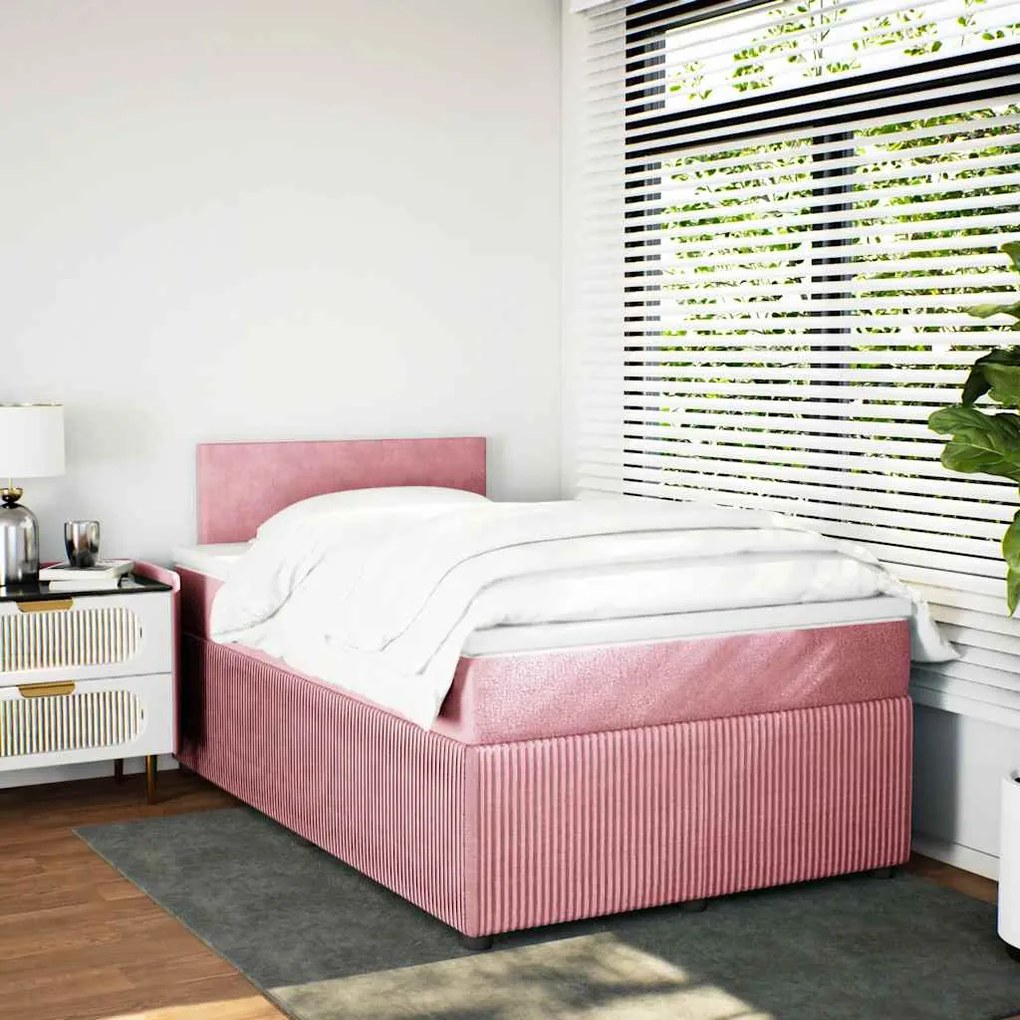 vidaXL Κρεβάτι Boxspring με Στρώμα Ροζ 120x190 εκ. Βελούδινο