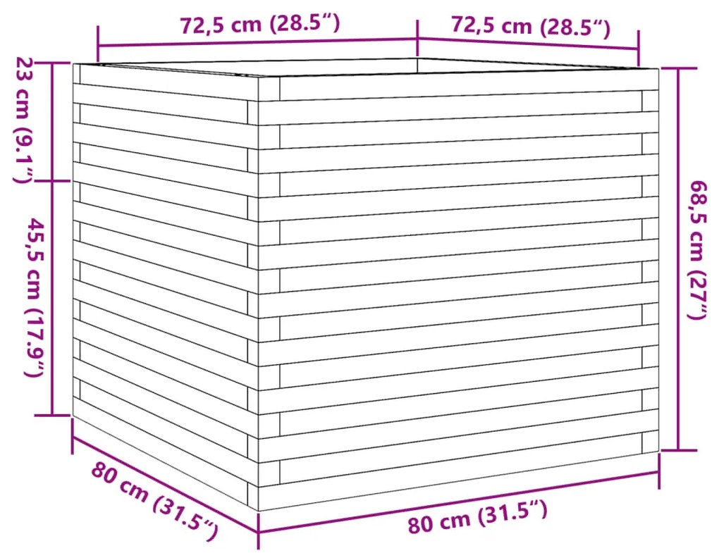 Ζαρντινιέρα Λευκή 80x80x68,5 εκ. από Μασίφ Ξύλο Πεύκου - Λευκό