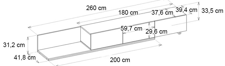 Έπιπλο τηλεόρασης Enstey Megapap επεκτεινόμενο χρώμα καρυδί - ανθρακί 260x41,8x33,5εκ.