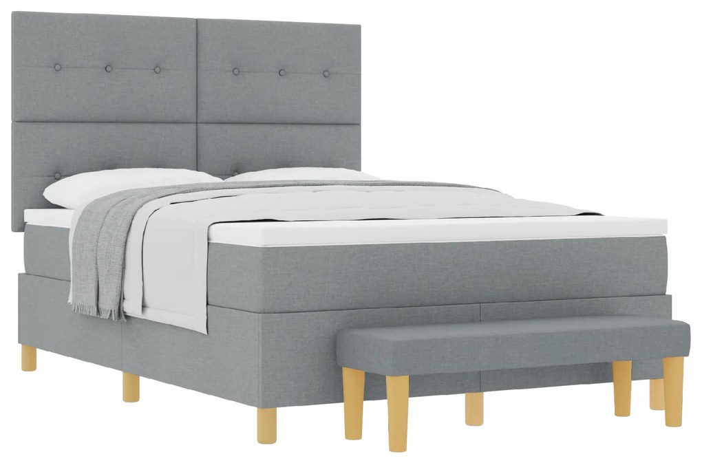vidaXL Κρεβάτι Box Spring με στρώμα και πάγκο Ανοιχτό Γκρι 140x190 εκ Υφάσμα