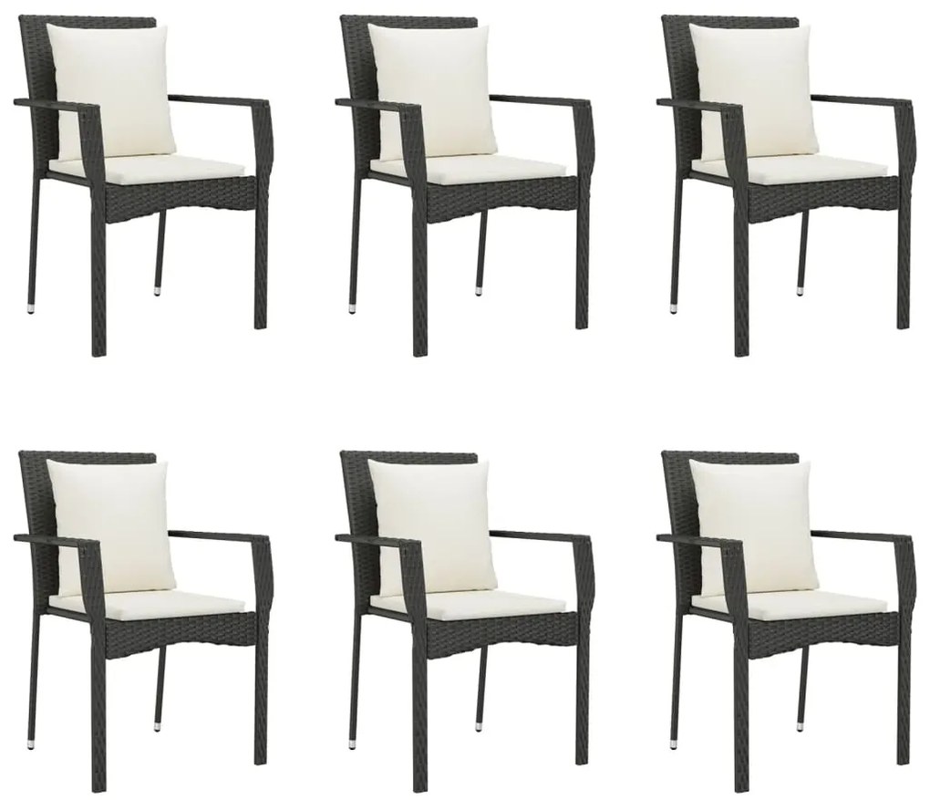 vidaXL Σετ Τραπεζαρίας Κήπου 7 Τεμ. Μαύρο Συνθετικό Ρατάν με Μαξιλάρια