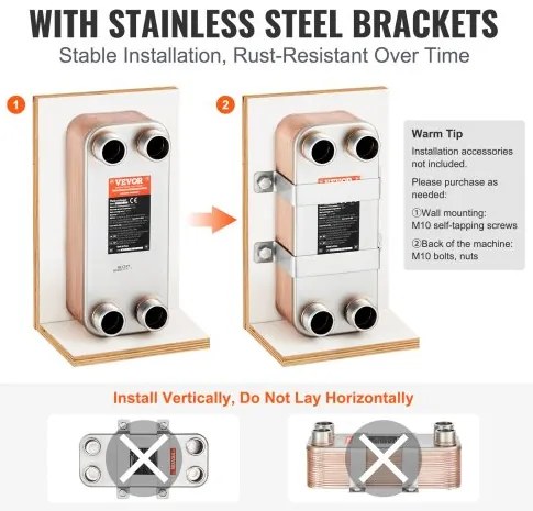 VEVOR 30 Plate Heat Exchanger 4*1-1/4&quot; MNPT Ports 5&quot;x 12&quot; Brazed 316L St. Steel