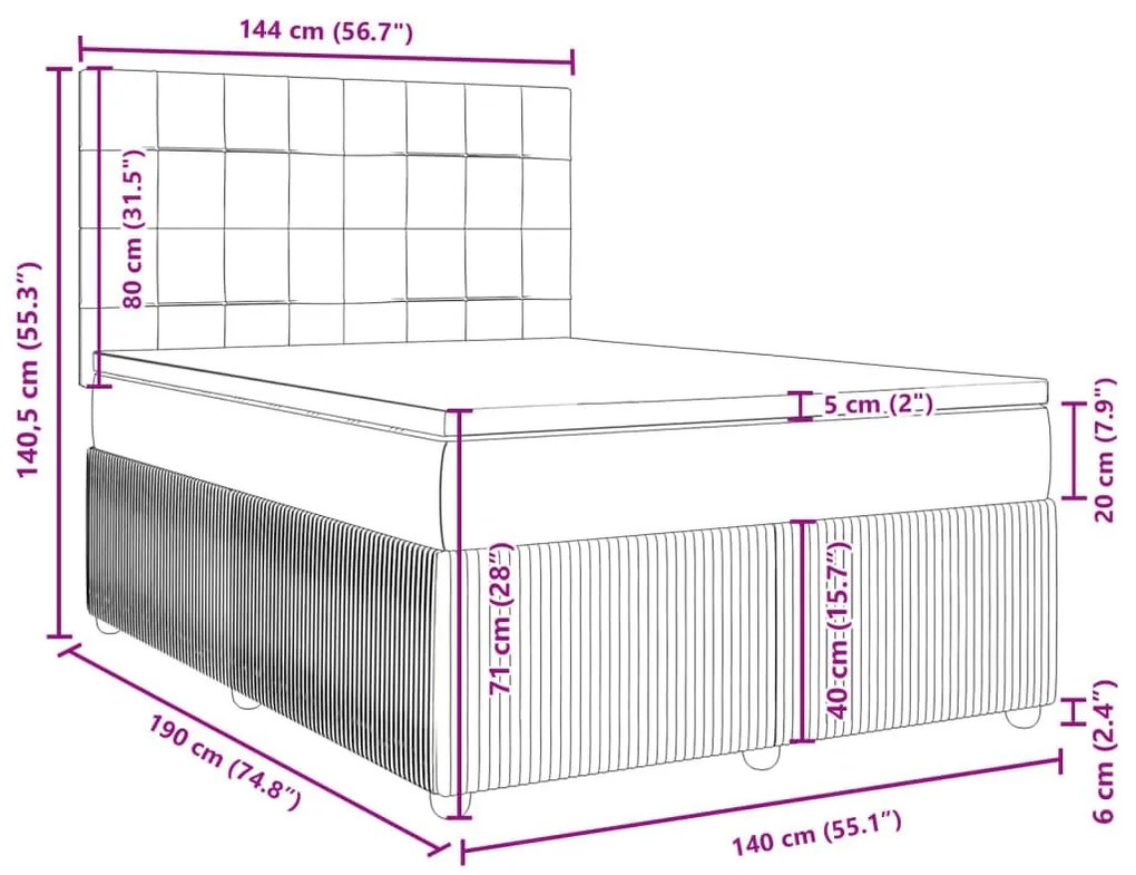 Κρεβάτι Boxspring με Στρώμα Σκούρο Γκρι 140x190 εκ. Υφασμάτινο - Γκρι