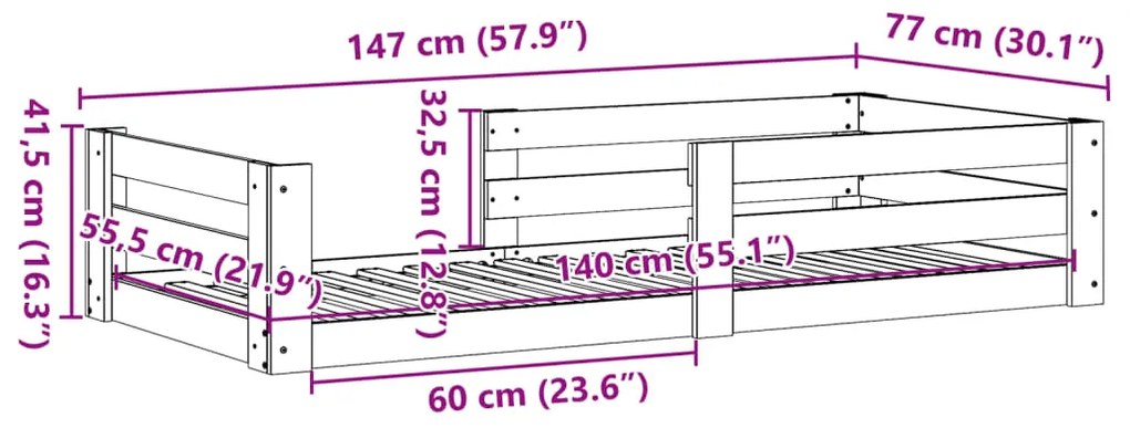 Σκελετός Κρεβ. Χωρίς Στρώμα 70x140 εκ. από Μασίφ Ξύλο Πεύκου - Καφέ