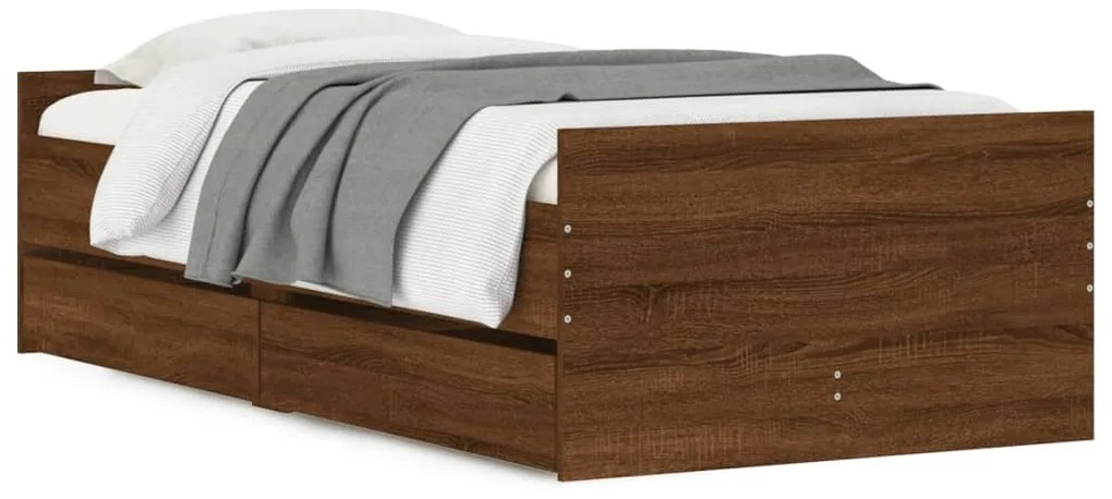 vidaXL Πλαίσιο Κρεβατιού με Συρτάρια Καφέ Δρυς 90 x 190 εκ.