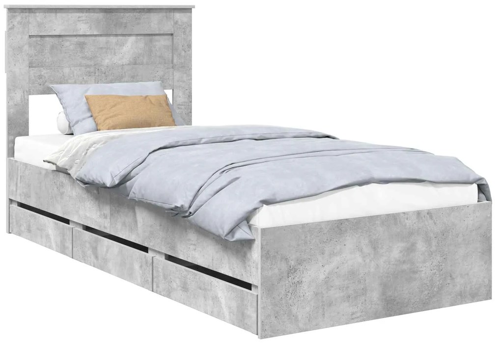 vidaXL Σκελετός Κρεβατιού Σκυρόδεμα Γκρι 75 x 190 cm Μηχανήματος Ξύλο