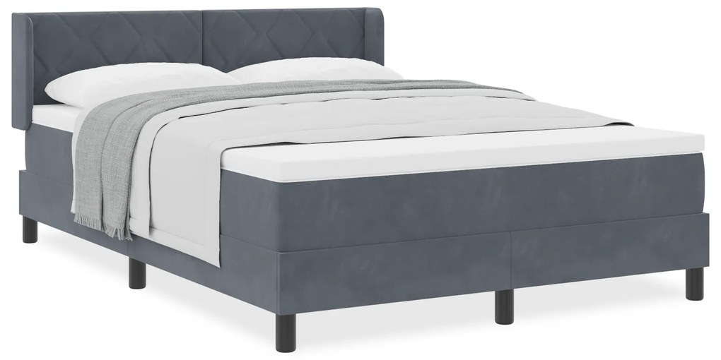 vidaXL Κρεβάτι Box Spring με Στρώμα Σκούρο Γκρι 160x200 εκ Βελούδο