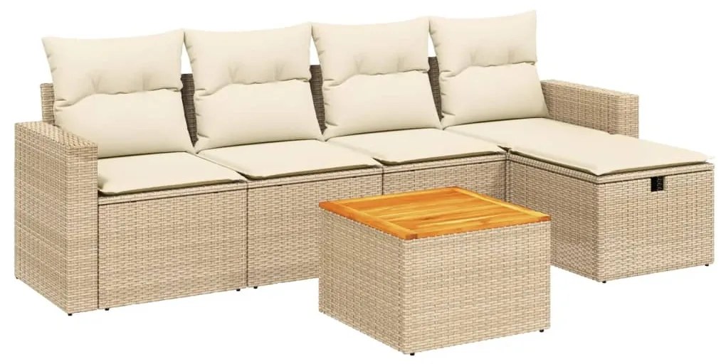 vidaXL Σετ Καναπέ Κήπου 6 τεμ. Μπεζ Συνθετικό Ρατάν με Μαξιλάρια