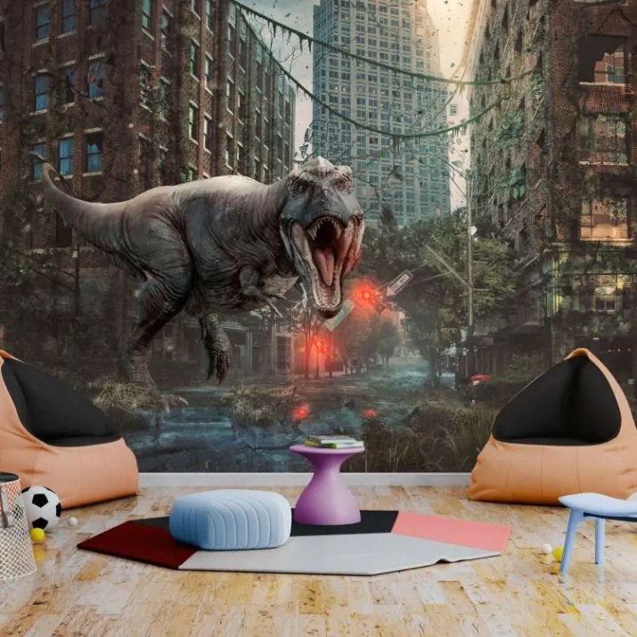 Αυτοκόλλητη φωτοταπετσαρία - Dinosaur in the City - 392x280