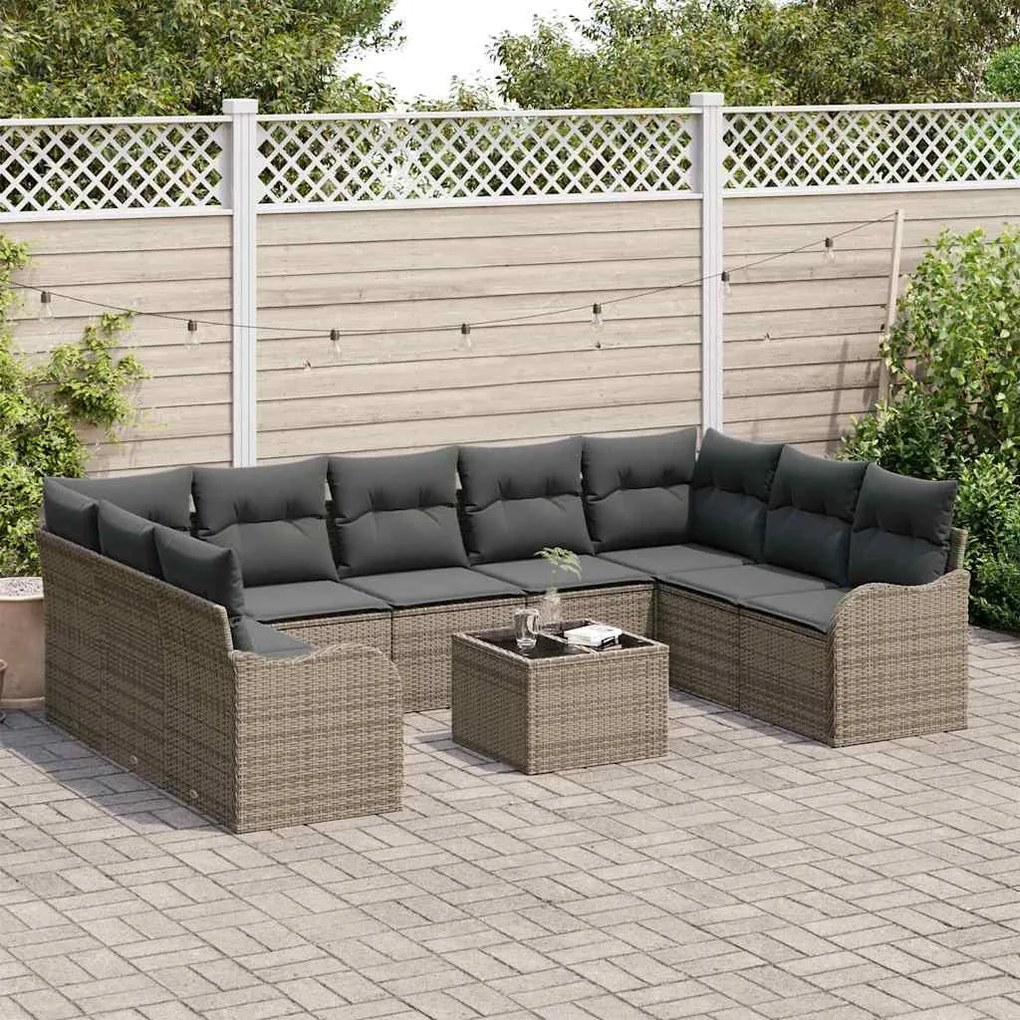 vidaXL Σετ Καναπέ Κήπου με μαξιλάρι 10 pcs Γκρι Πολυ ράταν